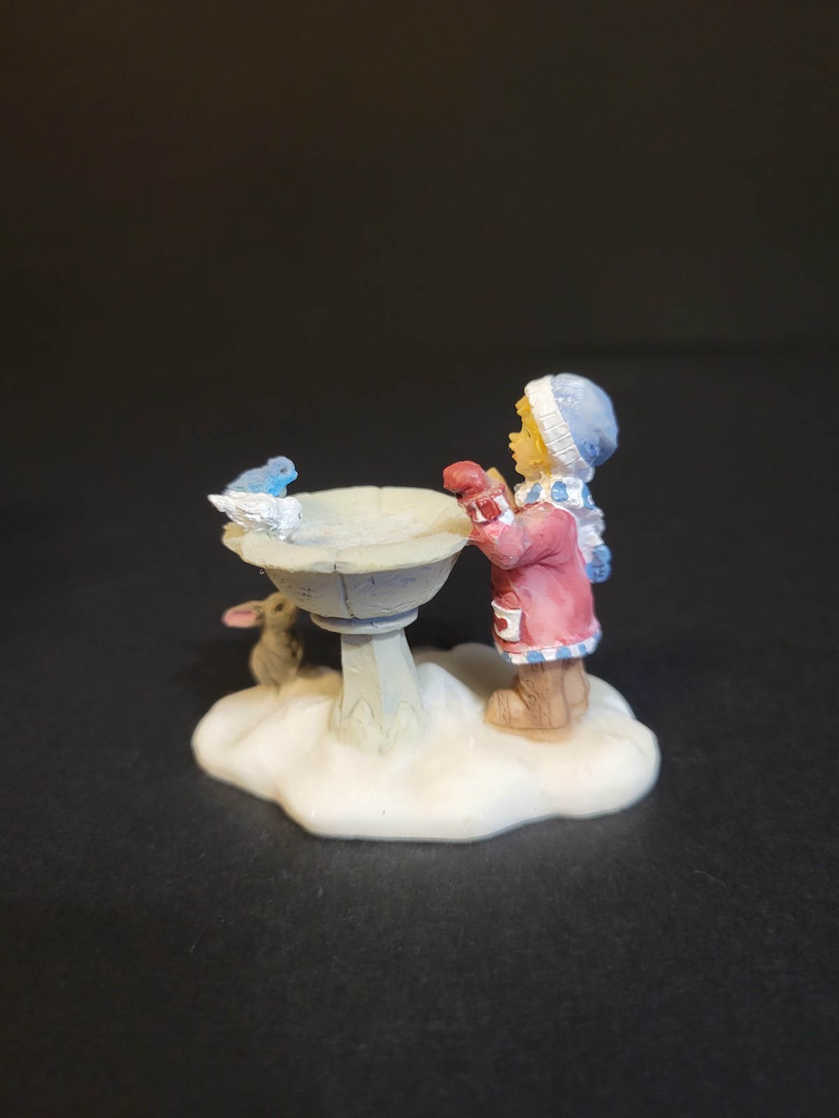 Holiday Time Santas Workbench Christmas Village Girl Birdbath Bird Rabbit