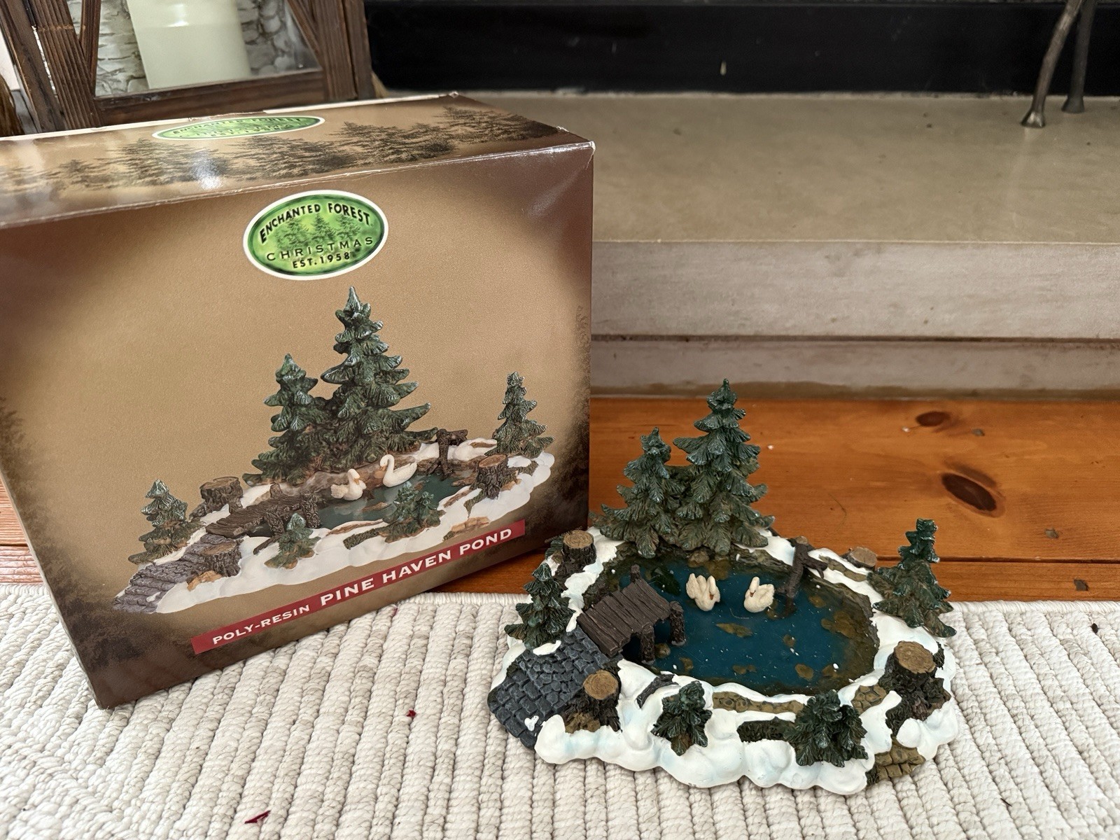 Lemax Enchanted Forest Pine Haven Pond Swans Christmas Village Decor