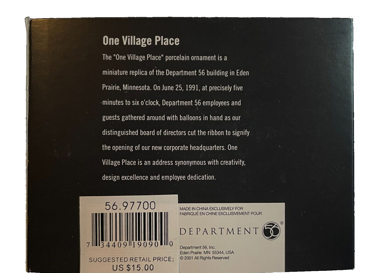 RARE Dept 56 “ONE VILLAGE PLACE” 25th Anniversary Event Ed. #97700 2001
