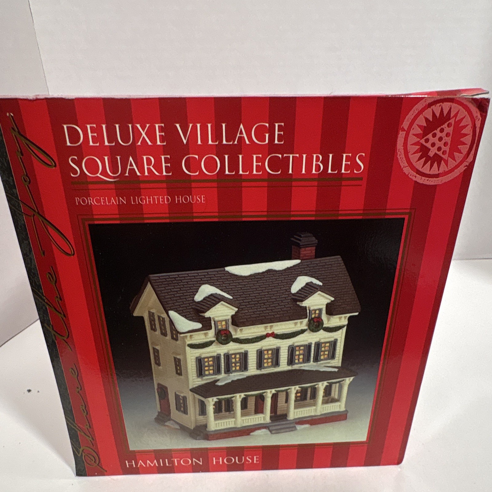 Deluxe Village Square Collectibles Porcelain Illuminated Christmas House w/ Box