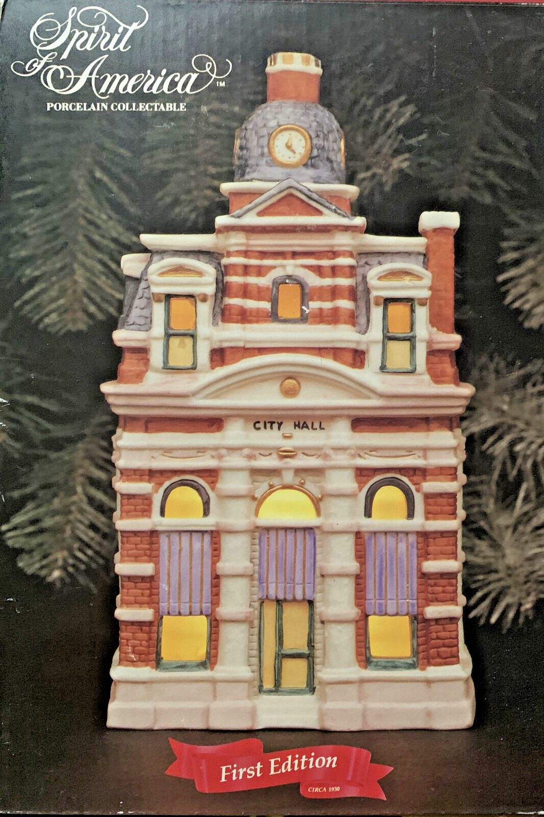 Santa’s Best Spirit of America ~ City Hall ~1992 Porcelain Lighted