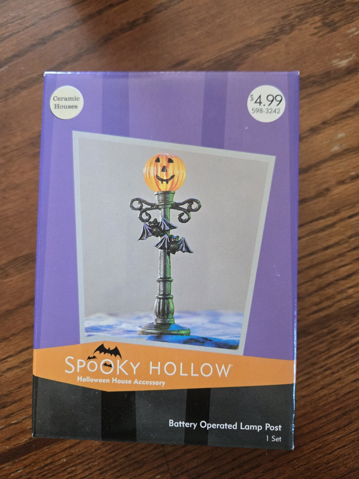 VTG 2002 Spooky Hollow Halloween Bat Lamp Post Lighted Accessory W/Box *Works