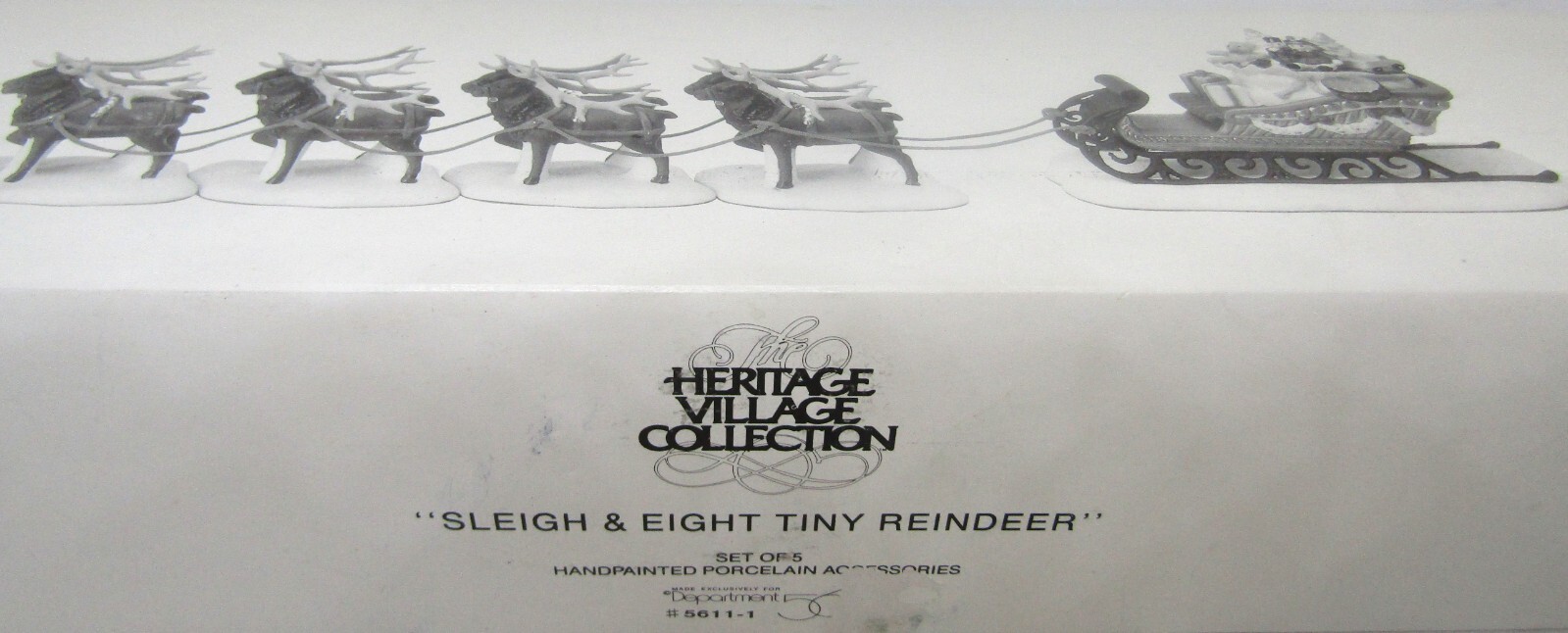Dept 56, Heritage Village Collection, “Sleigh & Eight Tiny Reindeer”, Porcelain.