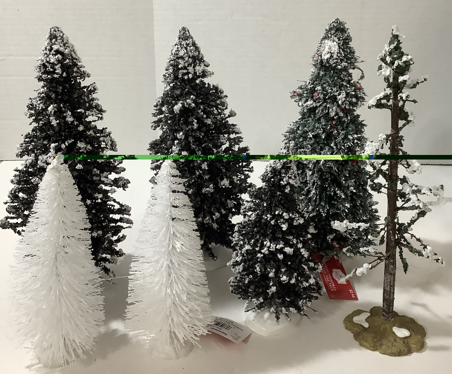 Christmas village Trees Mix Lot Of 7 White Flocked Evergreen Bottle Brush