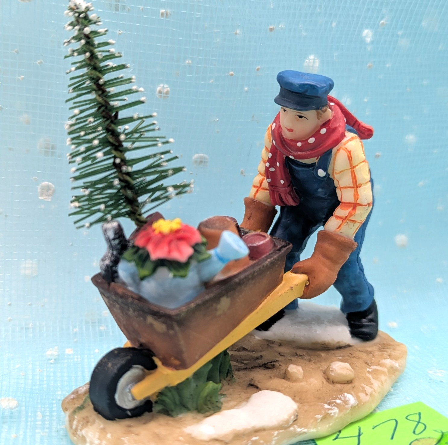 O’Well farmer wheelbarrow sisal tree Christmas Village Figurine NO BOX INV478