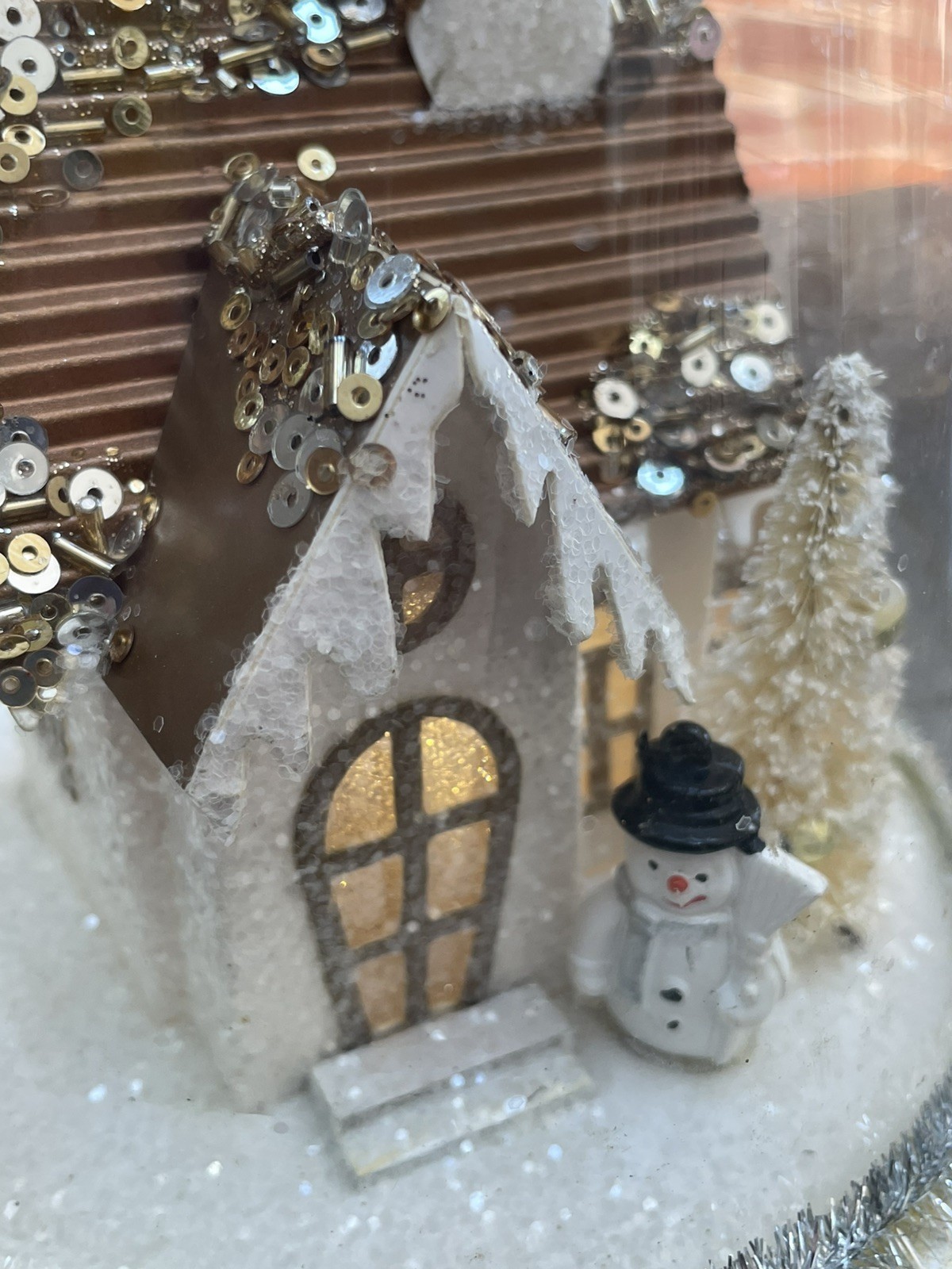 Pottery Barn Christmas Cloche Lighted House, Snowman, Trees 8×5 – Light Works