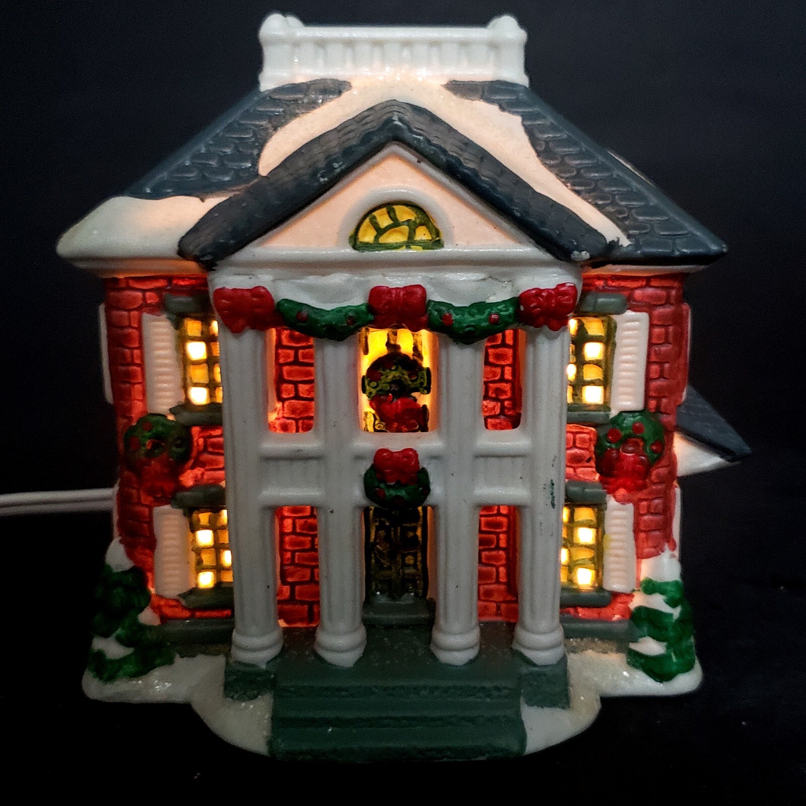 Lighted Cobblestone Corners Colonial Mantion House Porcelain Christmas 5″