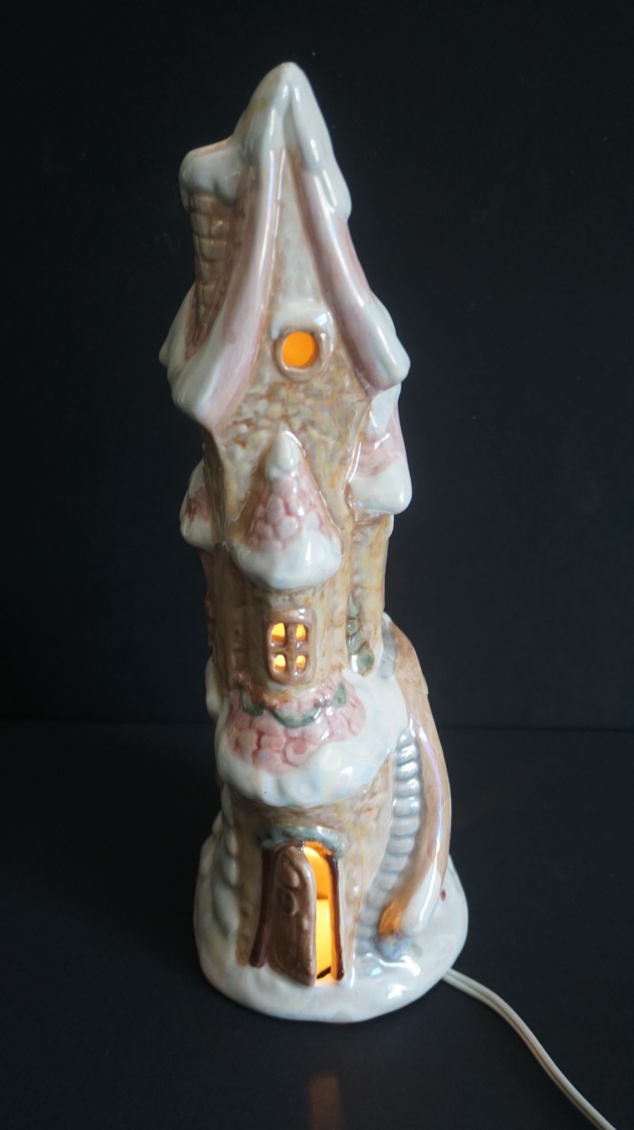 Whimsical Winter Snow Castle Porcelain Christmas House Village Light Up 12.5″T