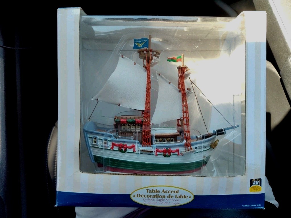 2005 Lemax Village Golden Eagle Schooner Boat Ship 54378 Lighted Table Accent