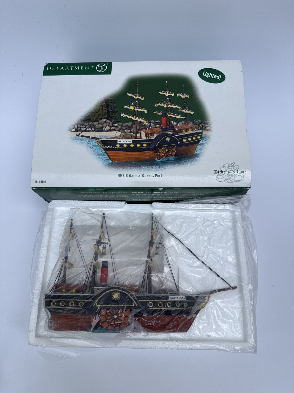 Dept 56 58591 HMS Britannia, Queens Port Boat Dickens Village Very Rare NIB