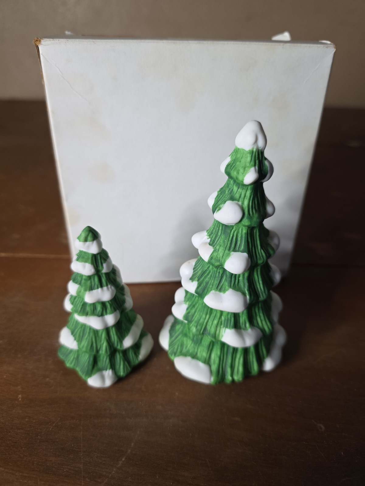2pc Lot Ceramic Snow-covered Pine Trees
