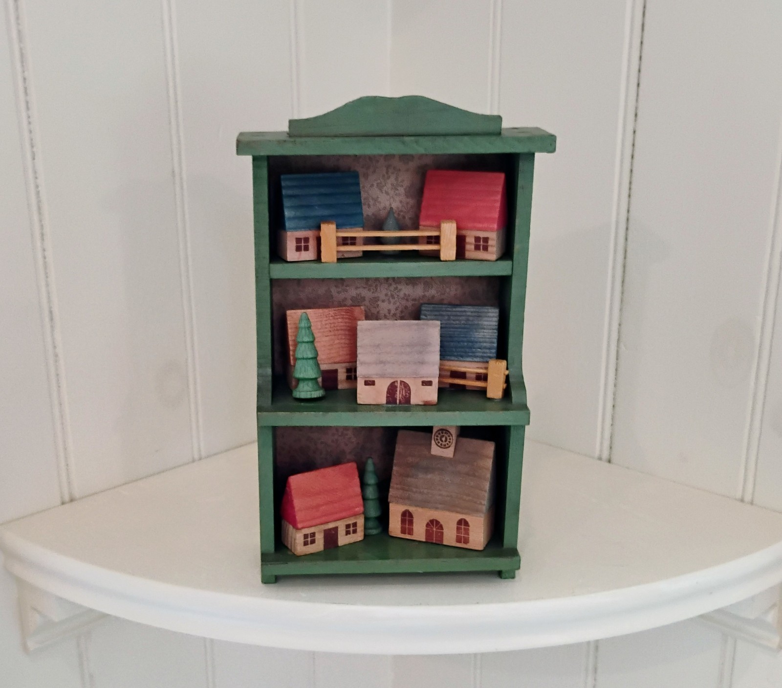 Vintage Erzgebirge German Folk Wood Putz Art Village Wall Decor Hanging Hutch