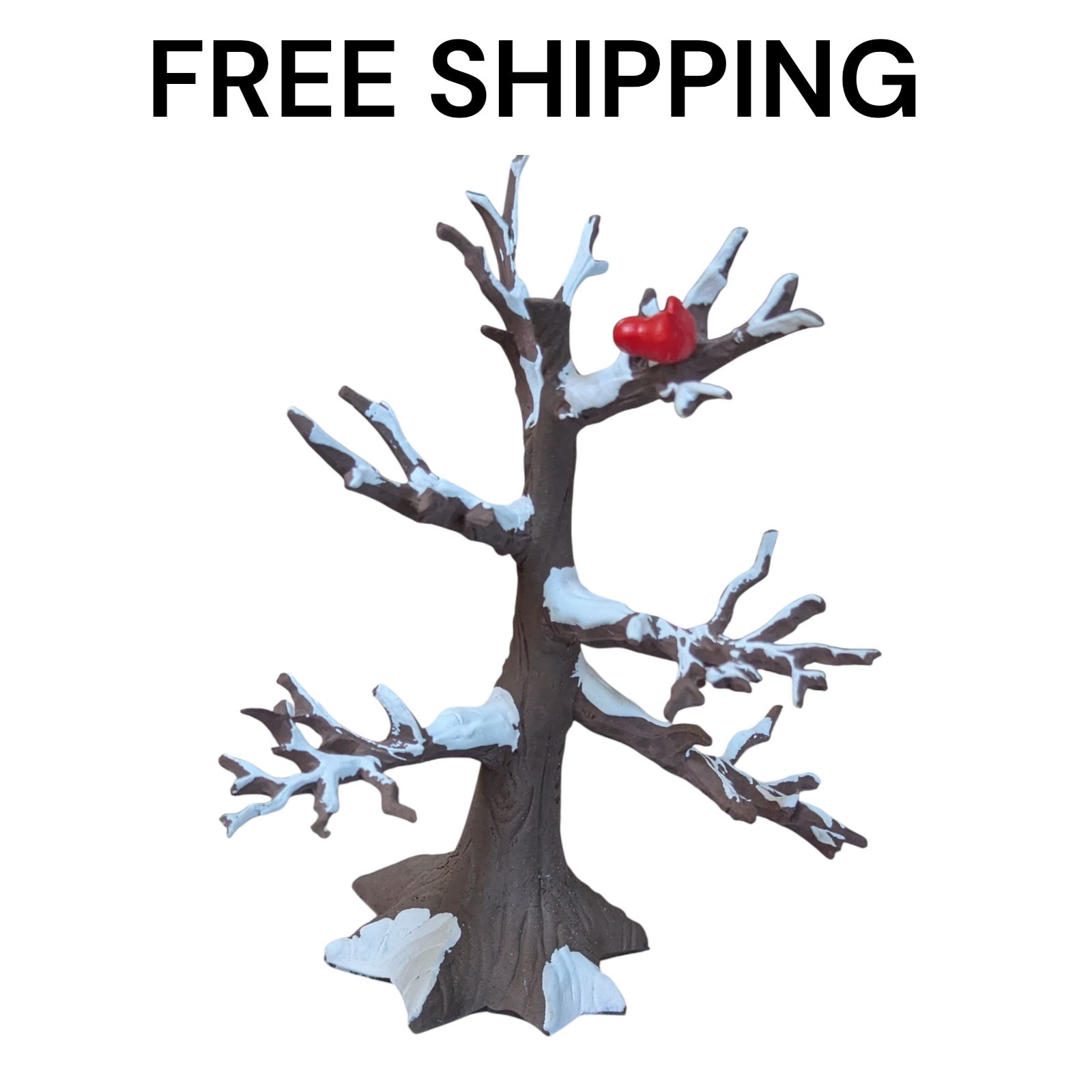 Dept 56 Christmas Village Tree – Branches with Snow and Red Bird Cardinal – 5”
