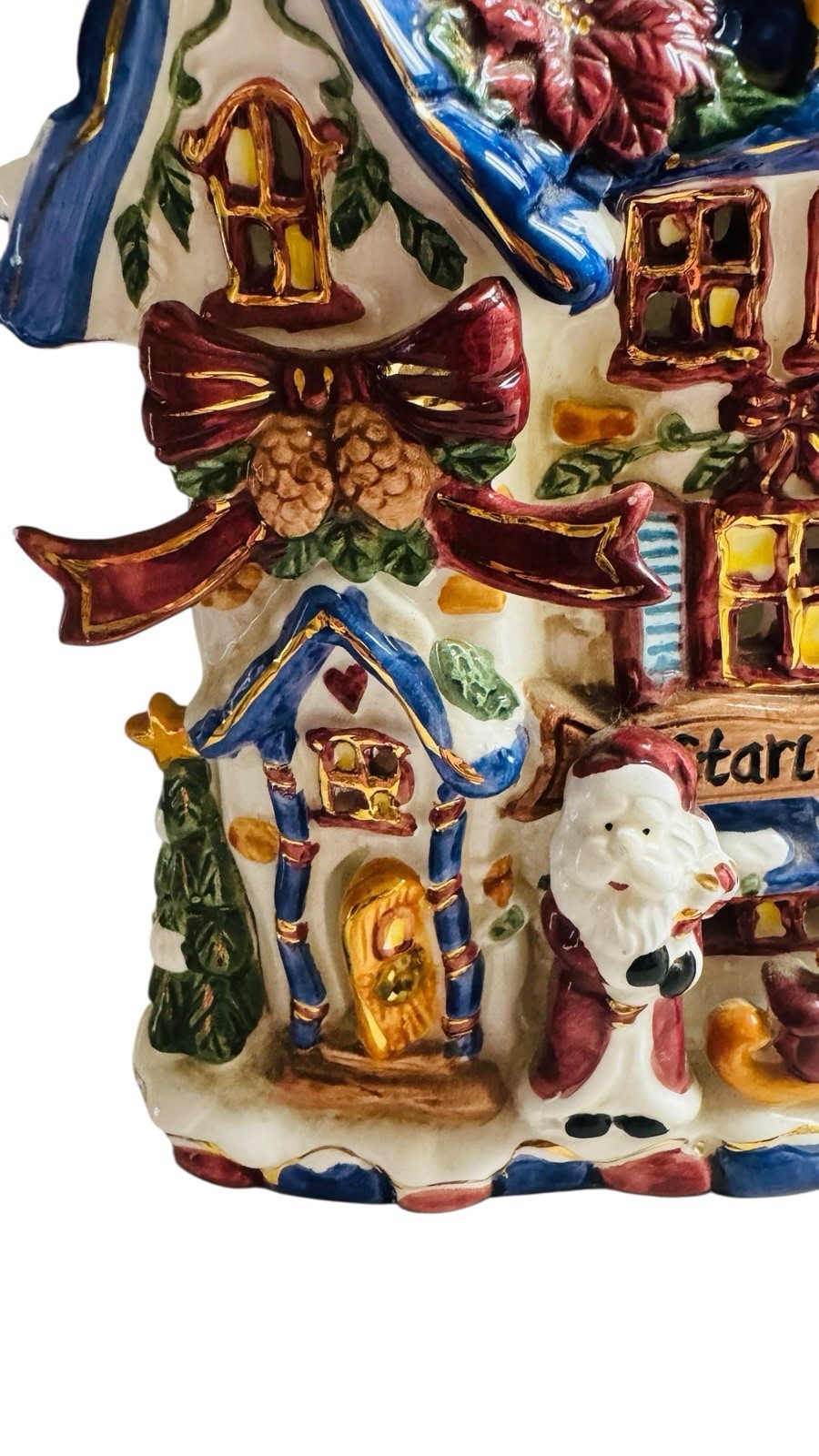Kmart Christmas Ceramic Tea Light House 9.5 Inch Starlite Cafes