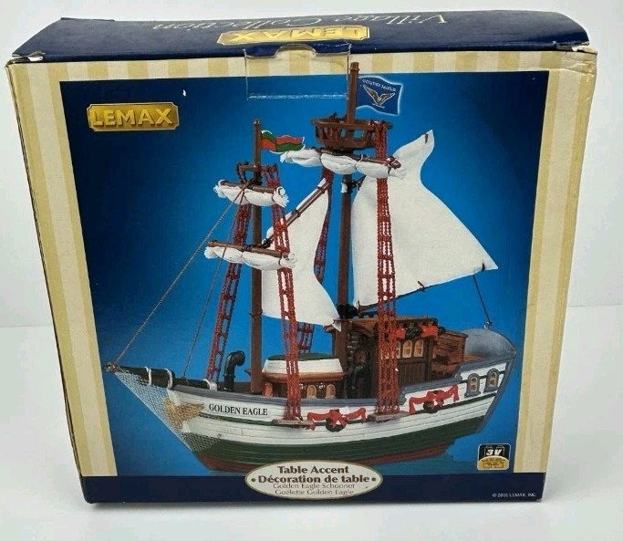 2005 Lemax Village Golden Eagle Schooner Boat Ship 54378 Lighted Table Accent