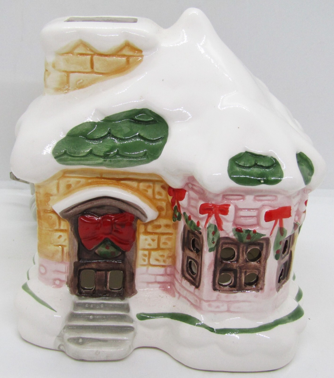 Vintage Ceramic 6″ Snow Covered Cottage Home Christmas Village House W/Light