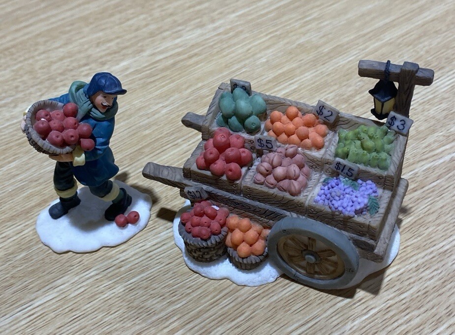 Vintage Heartland Valley Village Man W/ Fruit Cart Village Christmas Accessory