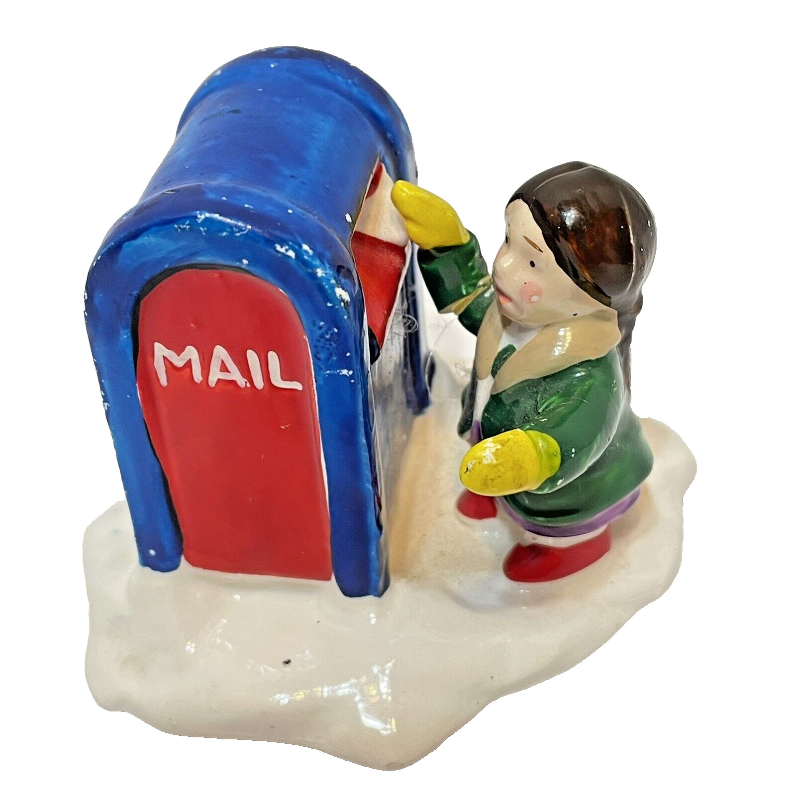 Vintage Department 56 Ceramic Mail Box Little Girl and Dog Christmas 2.5 in