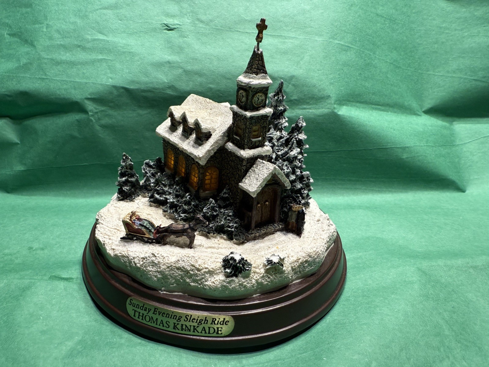 Vtg 1999 Thomas Kinkade Sunday Evening Sleigh Ride Lighted Mini Sculpture