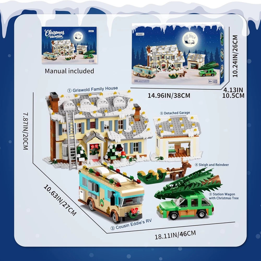 Christmas Holiday House Building Set, 5 in 1 Model Buildings Kits Snow Village