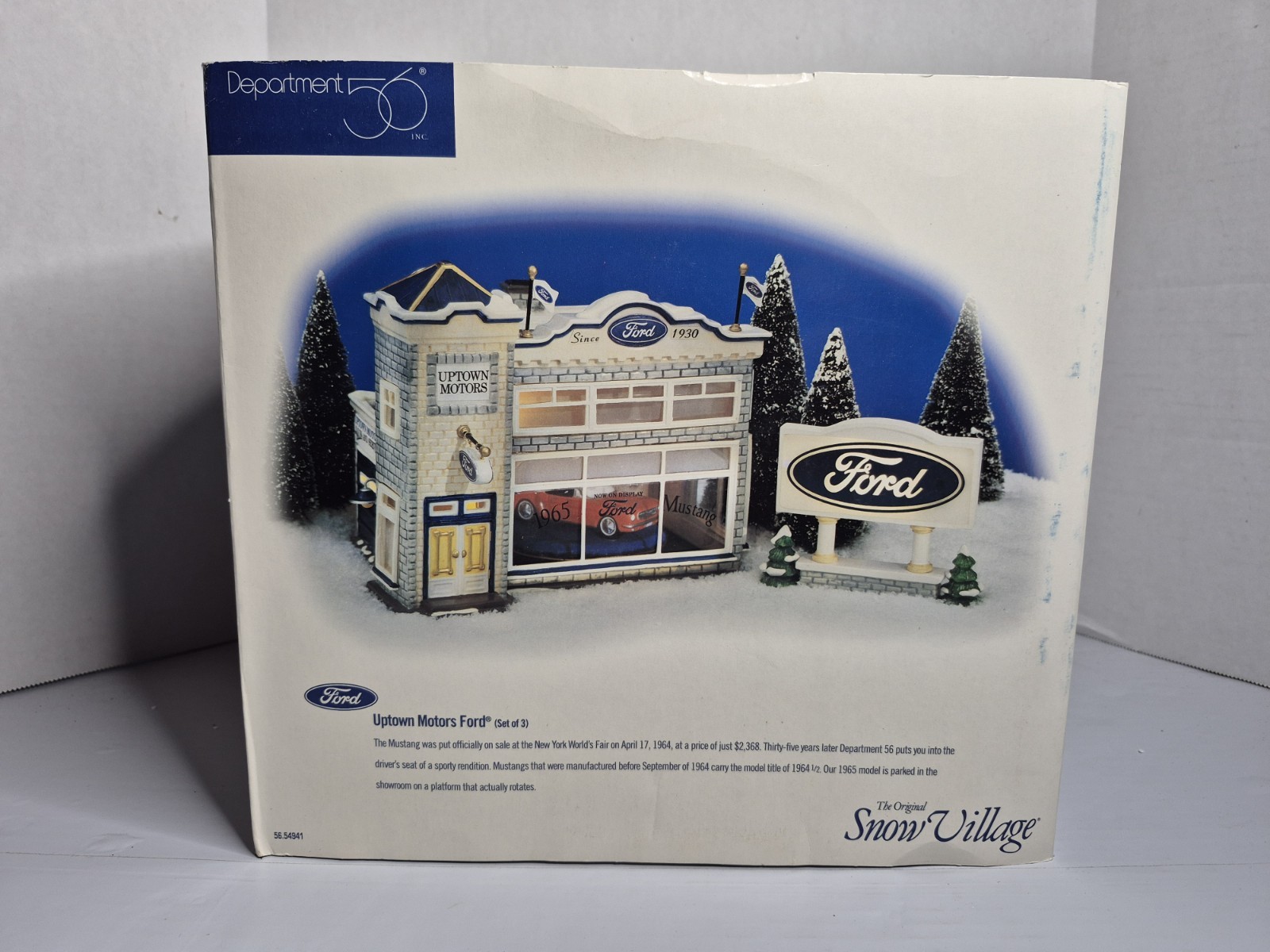 Dept 56 Uptown Motors Ford Set Of 3 Mustang Snow Village Original Box Tested