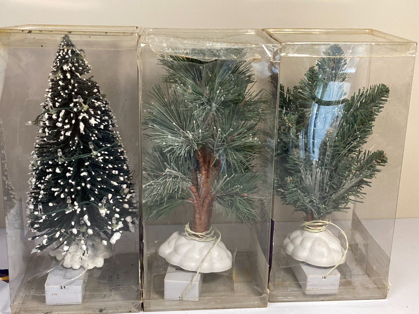 Christmas Village Trees 9” Fiber Optic Lot of 3 VTG Walmart Dept 18 Holiday Time
