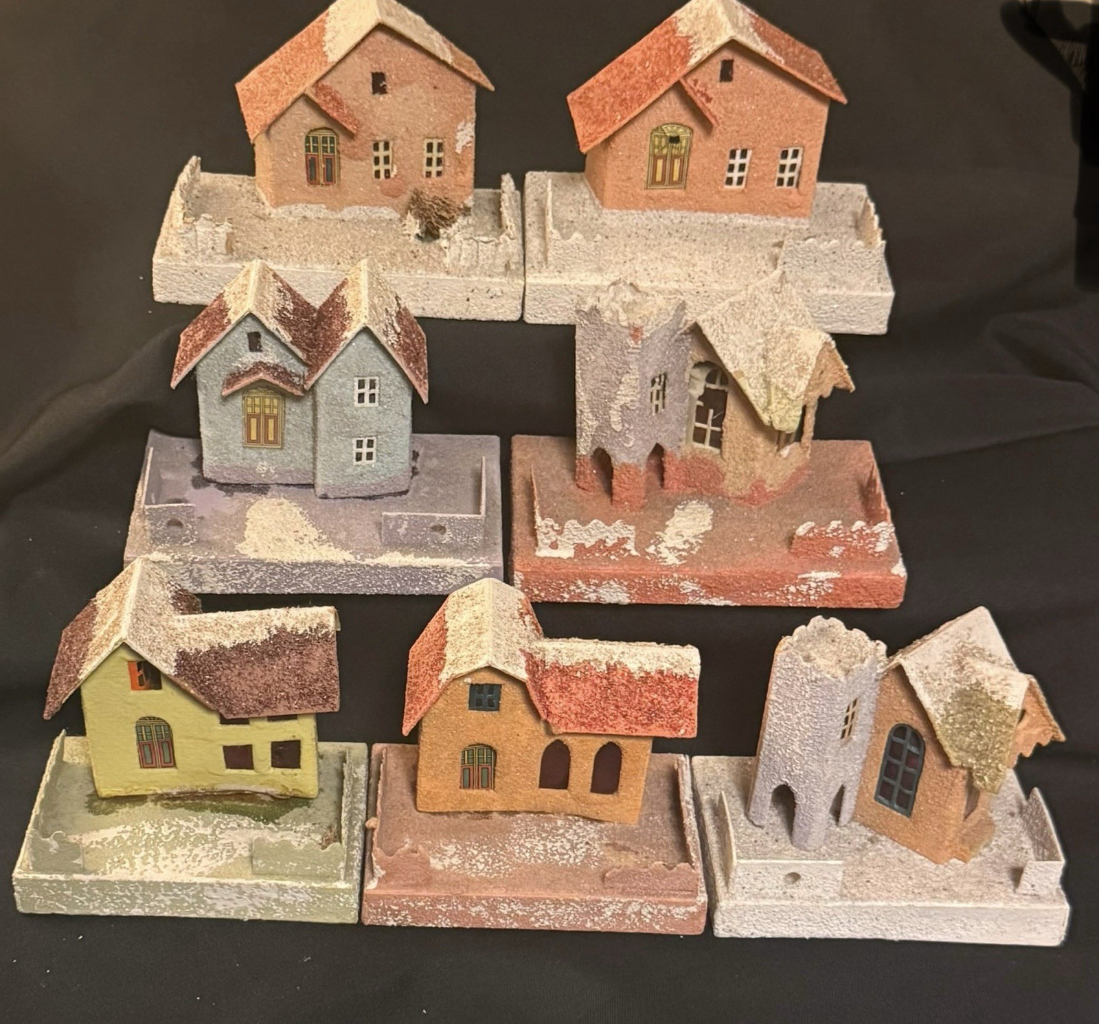 7 LARGE VINTAGE CHRISTMAS PUTZ HOUSES JAPAN COCONUT