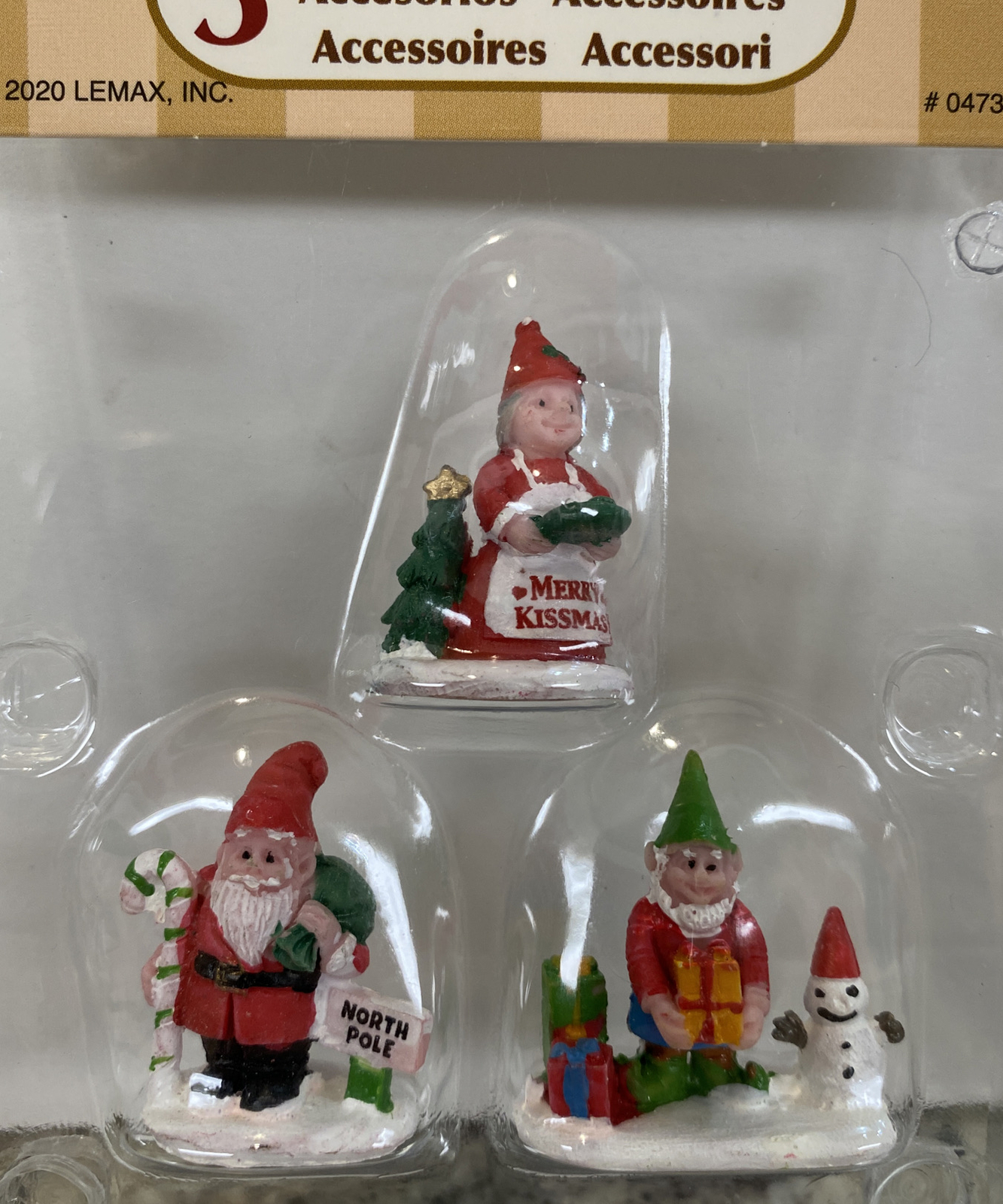 New LEMAX Merry Kissmas Christmas Elf Gnomes Candy Cane 3 Pc Village Figurine