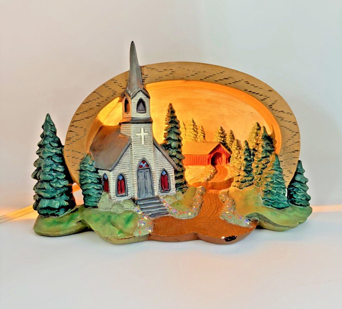Gorgeous Ceramic Hershey Mold Ambient Glow Church Christmas Winter Scene Vintage