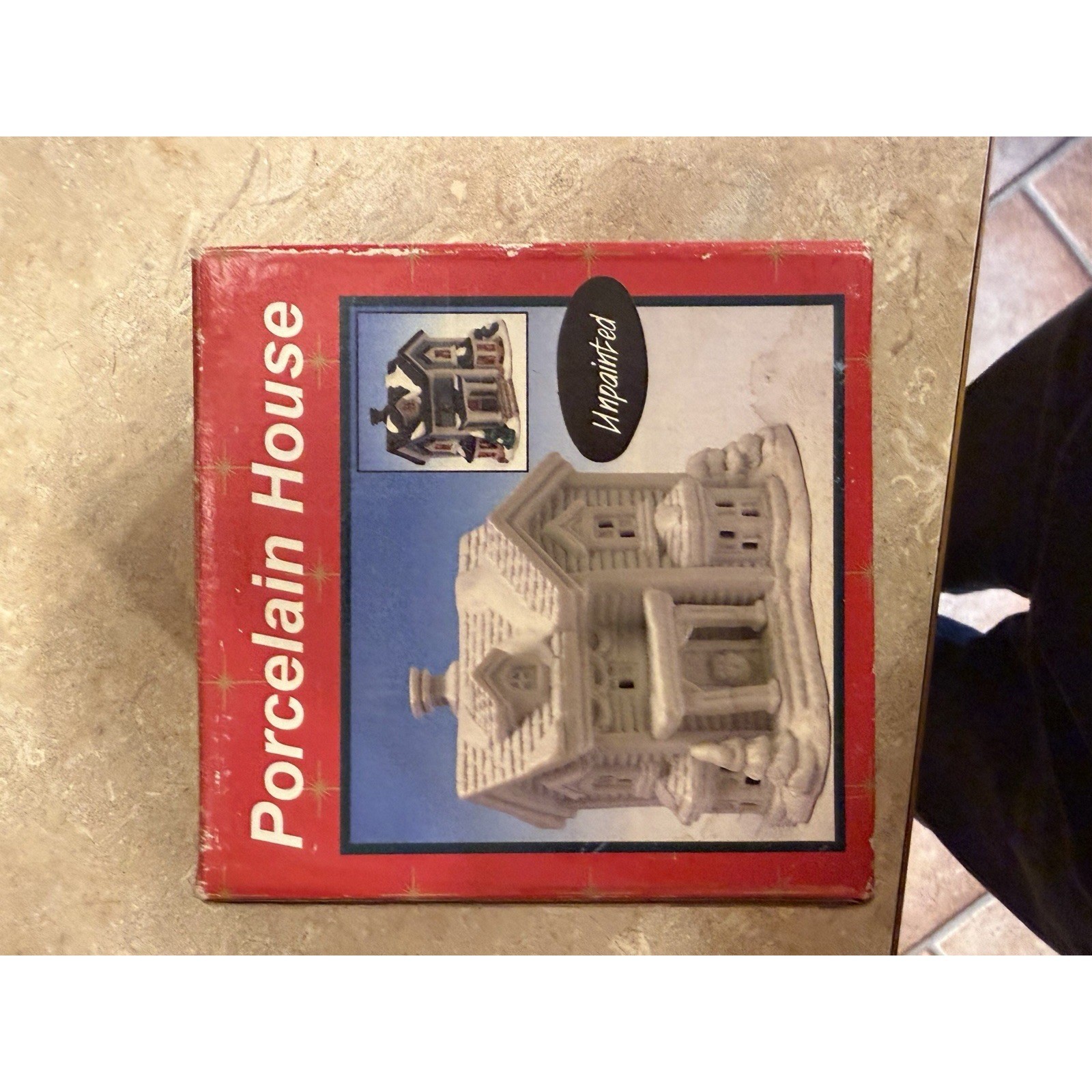 Porcelain Unpainted House Christmas Village Medium Boxed 7x7x4 Inches