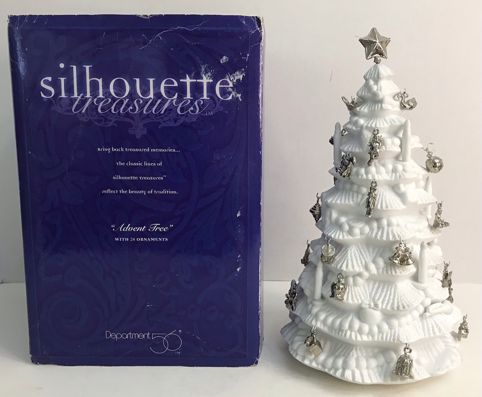 Dept 56 Winter Silhouette White Porcelain Advent Tree Ornaments Complete #78579