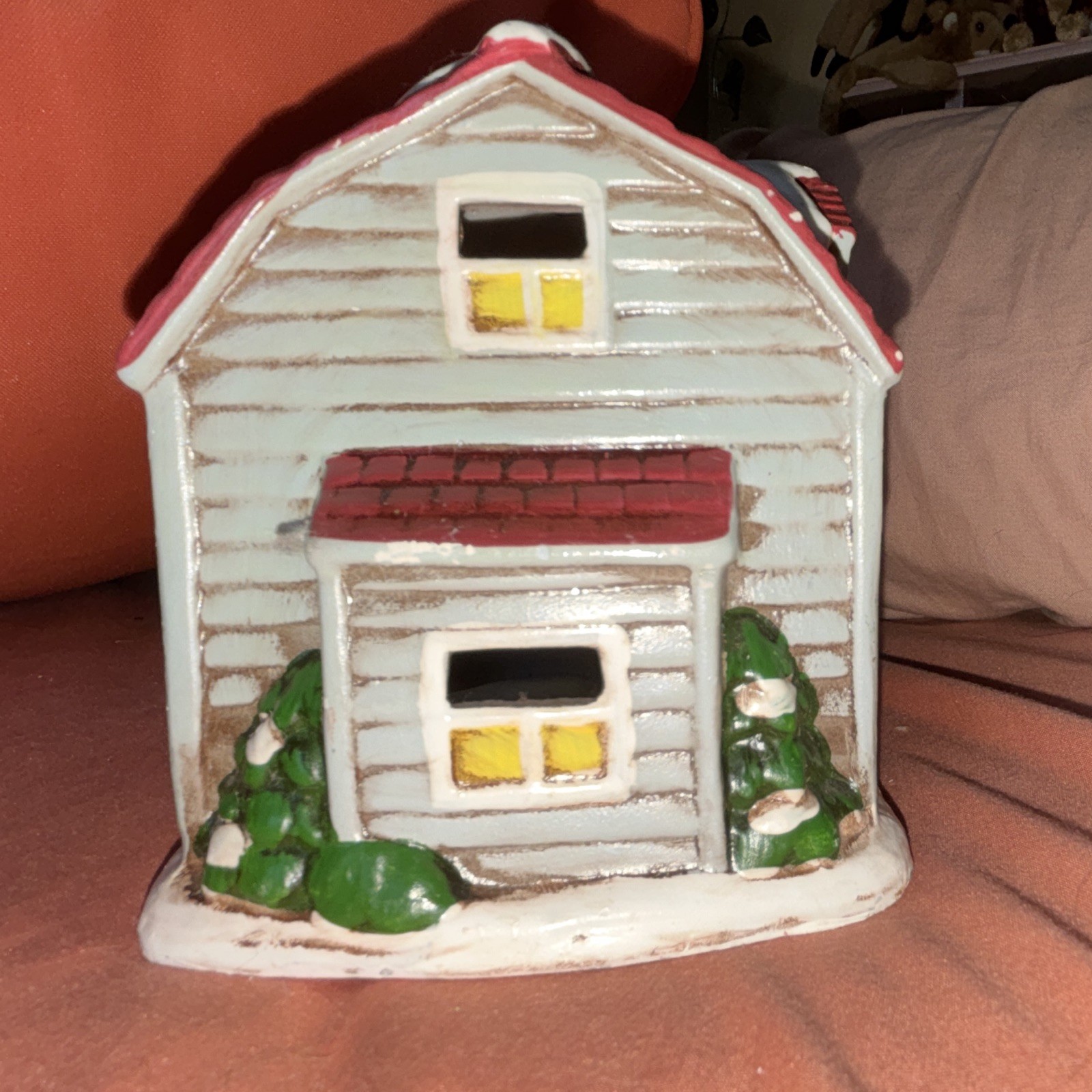 Ceramic & Porcelain Christmas Village House Painted Multicolor Snow 3D Effect