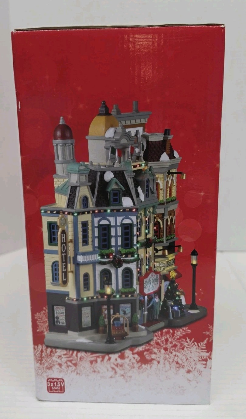 Lemax THE HOLLY JOLLY HOTEL #35028 ~ 2023 Village Facade LED Lit Scene
