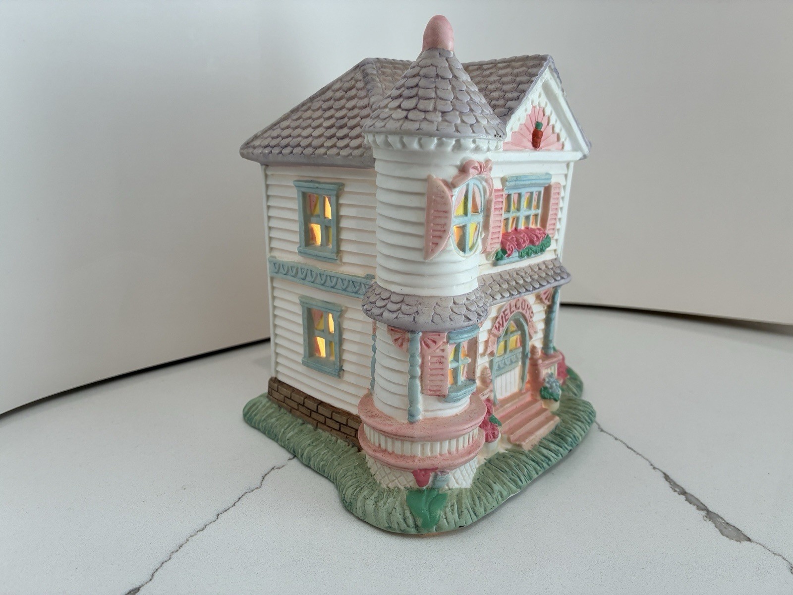 Lighted Victorian House from Cottontail Lane Springtime Collection of Cottages