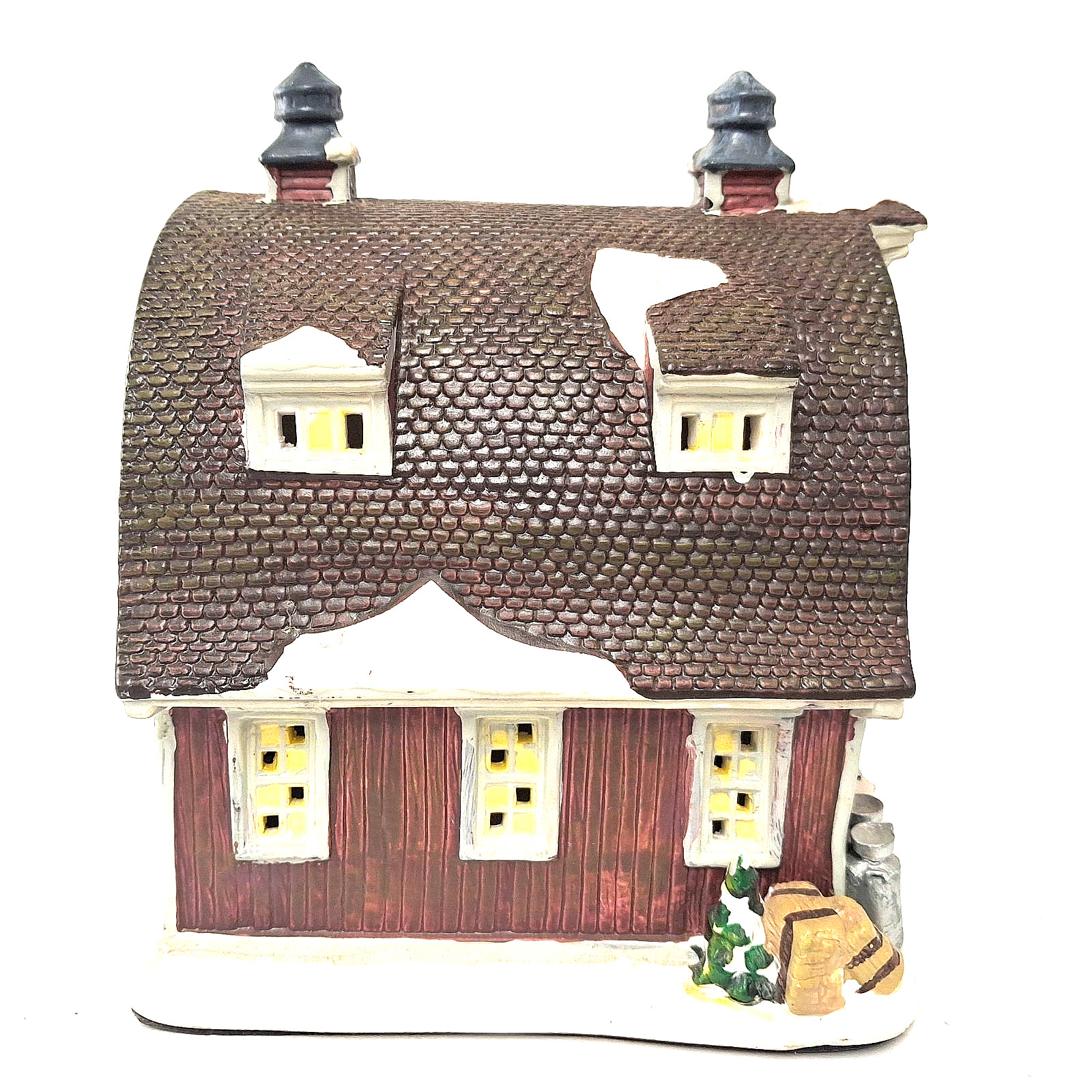Cross Creek Dairy Barn Lighted Ceramic Village House Farm Christmas Decor Vintag