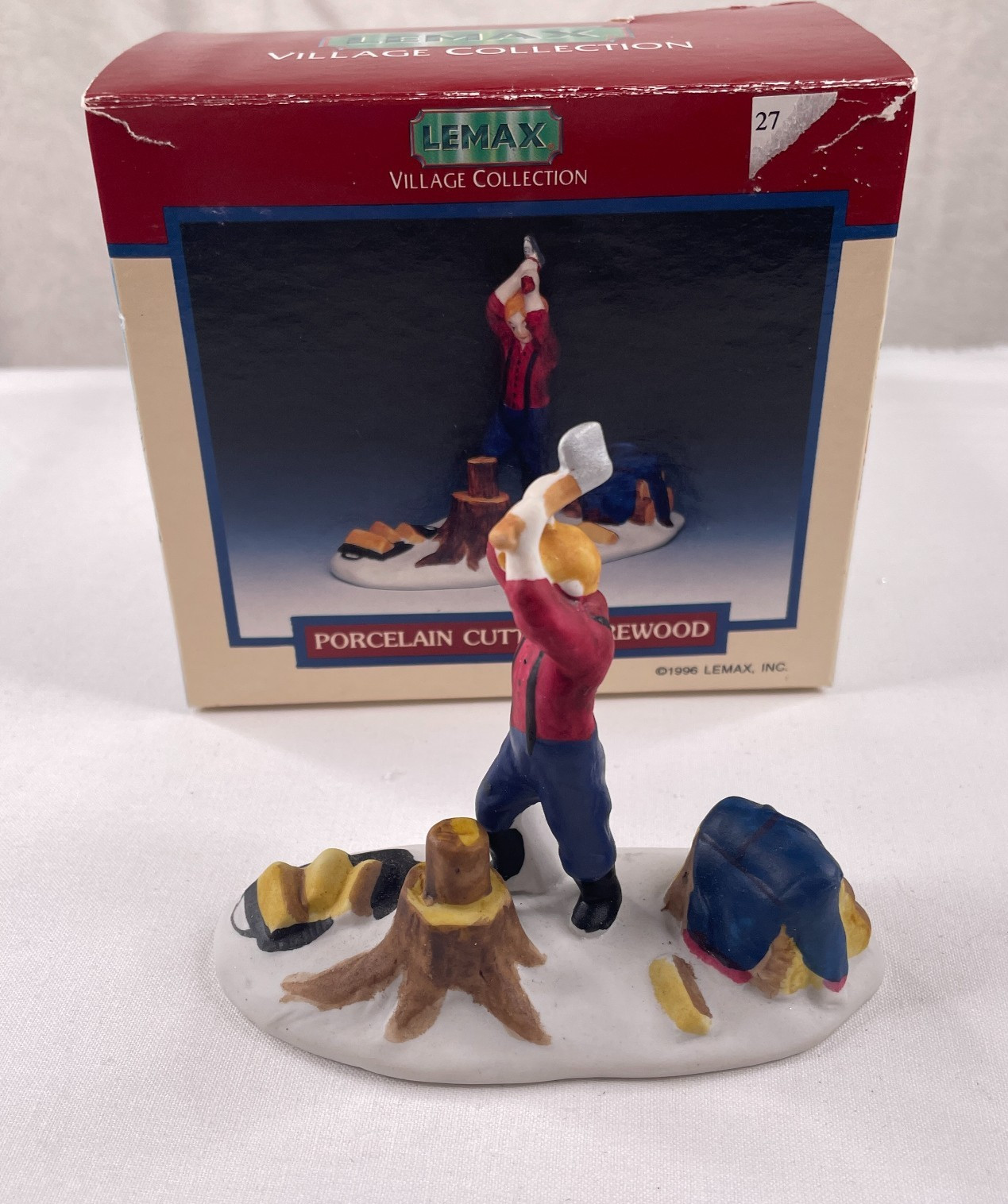 Lemax 1996 Cutting Firewood Lumberjack Village Accessory Christmas Chopping Wood