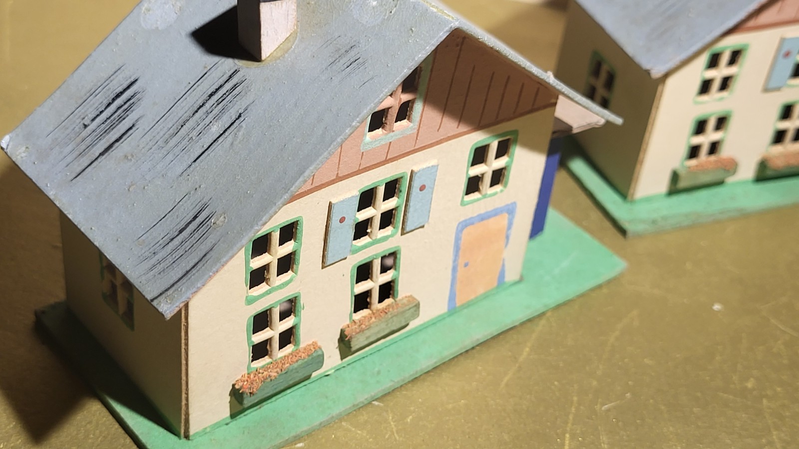 Antique German Putz Bavarian Alpine Christmas Village Cardboard Set w Acces.