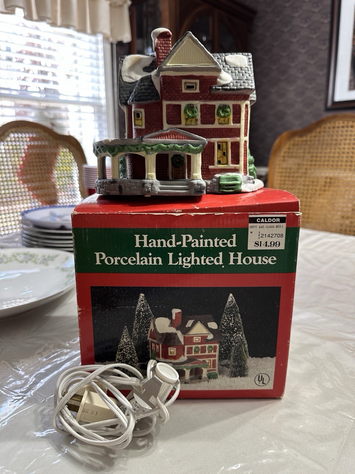 Caldor Hand-Painted Porcelain Lighted House Wraparound Porch Our Town Collection
