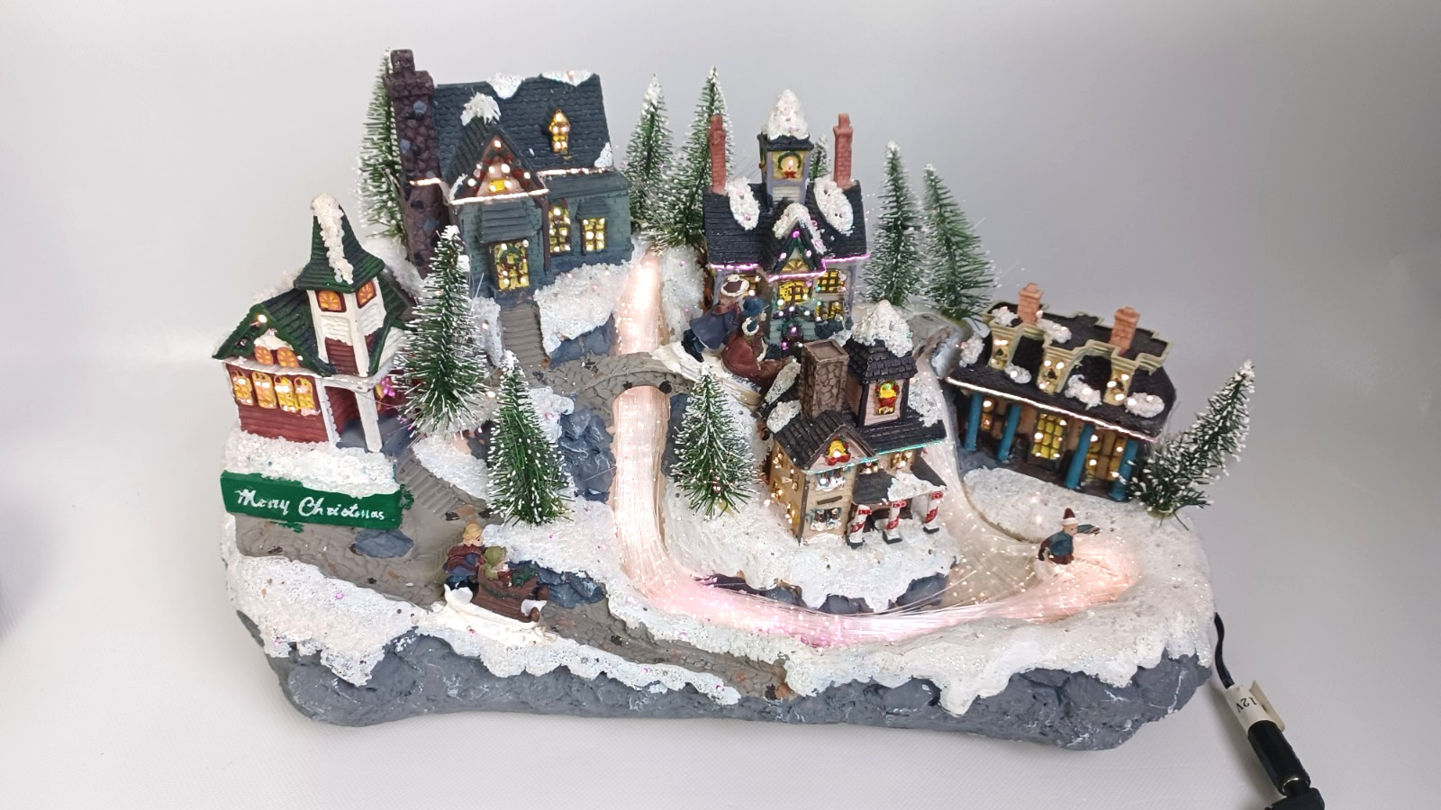 Fiber Optic Illuminated Resin Christmas Village Tabletop Display Multicolor