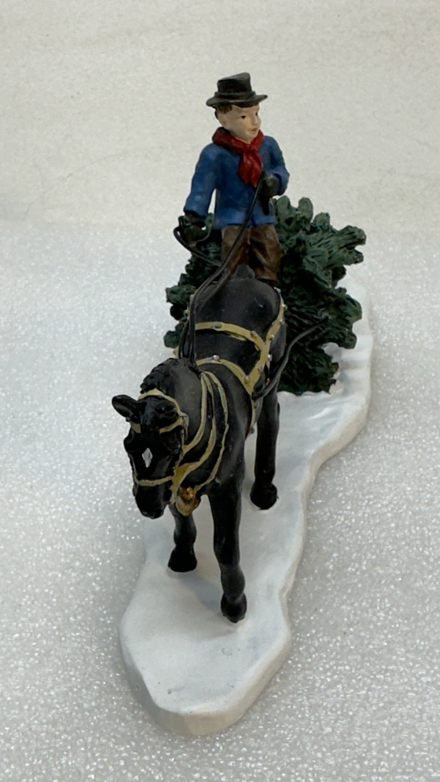 1996 Lang and Wise Horse Pulling a Tree Christmas Bringing Home Folk Art Village