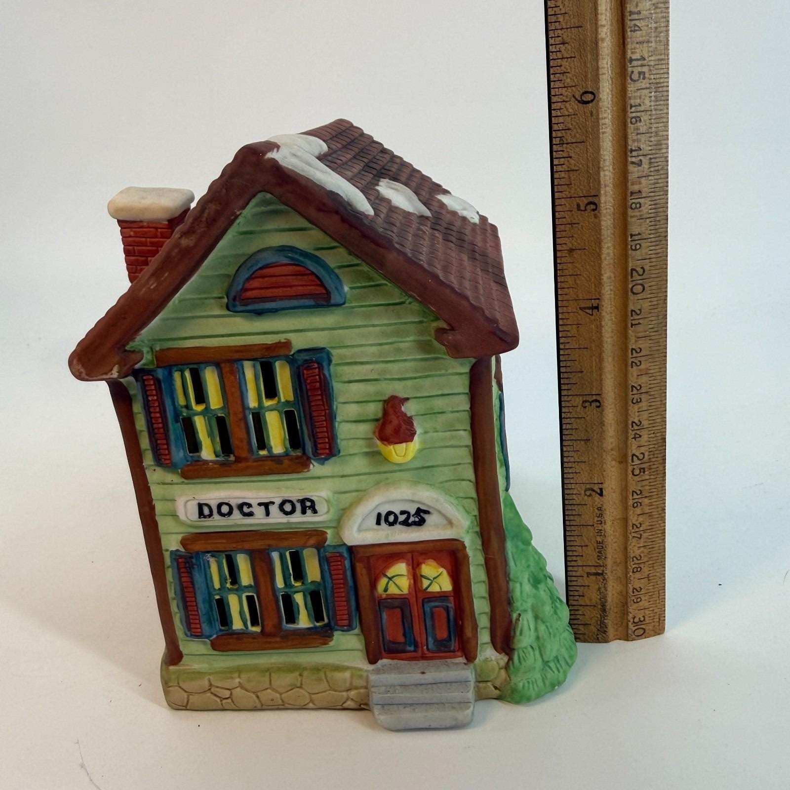 National Decorations Ceramic Doctor Office Christmas Village House Small Lighted