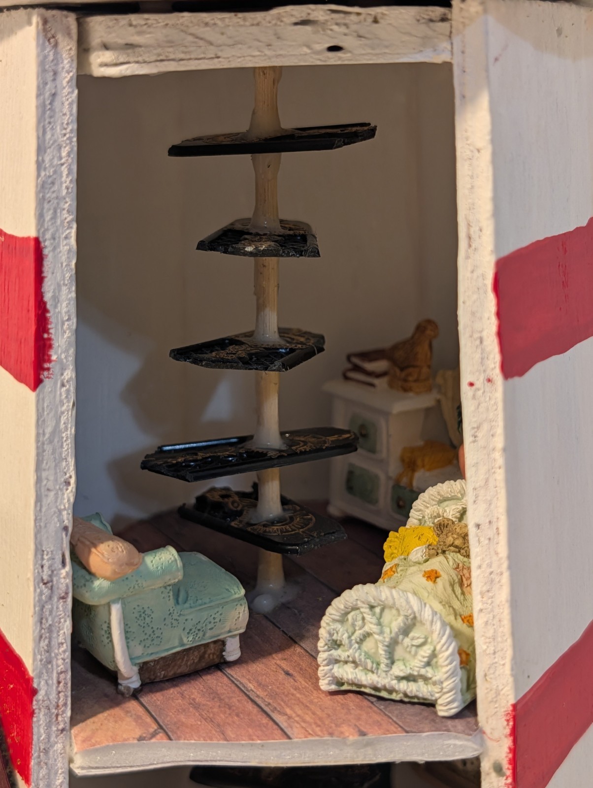 2008 American Folk Art, Wooden Light House. Nice Detail Inside And Out.