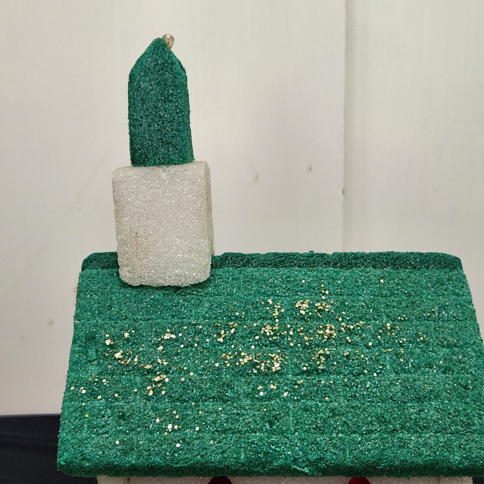 Vintage Styrofoam Handmade White Christmas Church Steeple Mantle Train Platform