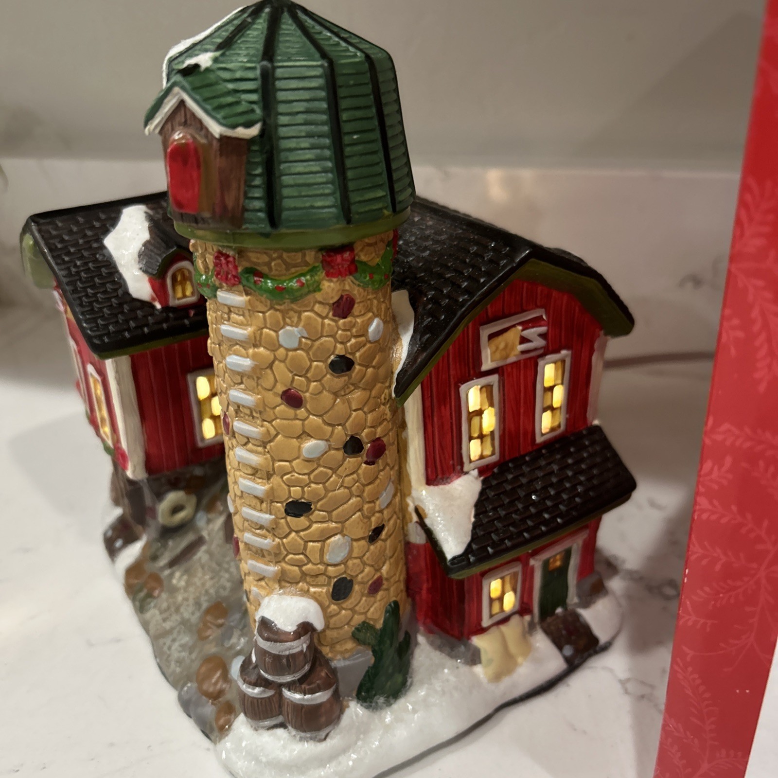 Holiday Inspirations Red Barn, Christmas Village 2012 Porcelain Lighted Building