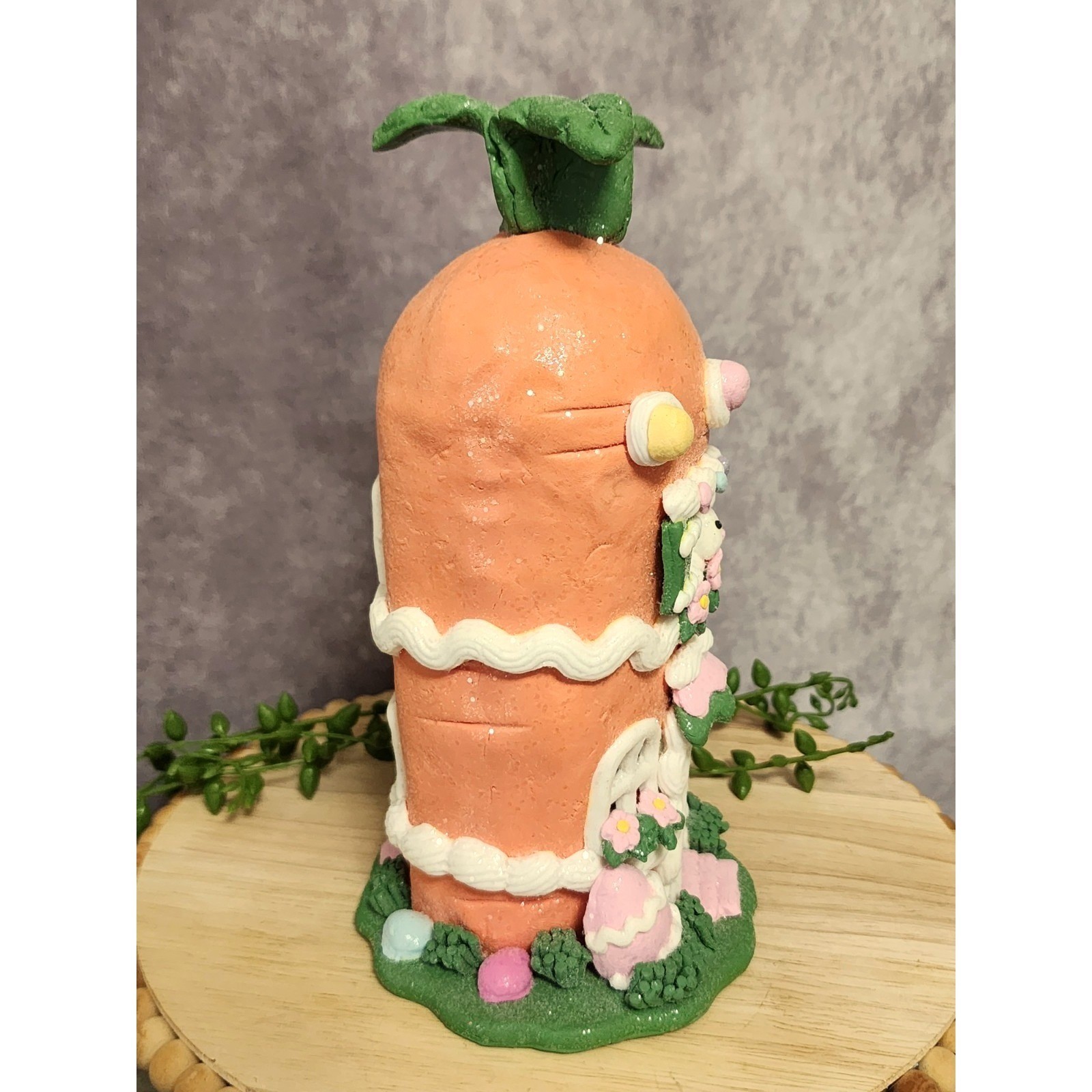 Easter Gingerbread House Figurine Carrot Bunny Glitter Resin 8.5″ Spring NEW