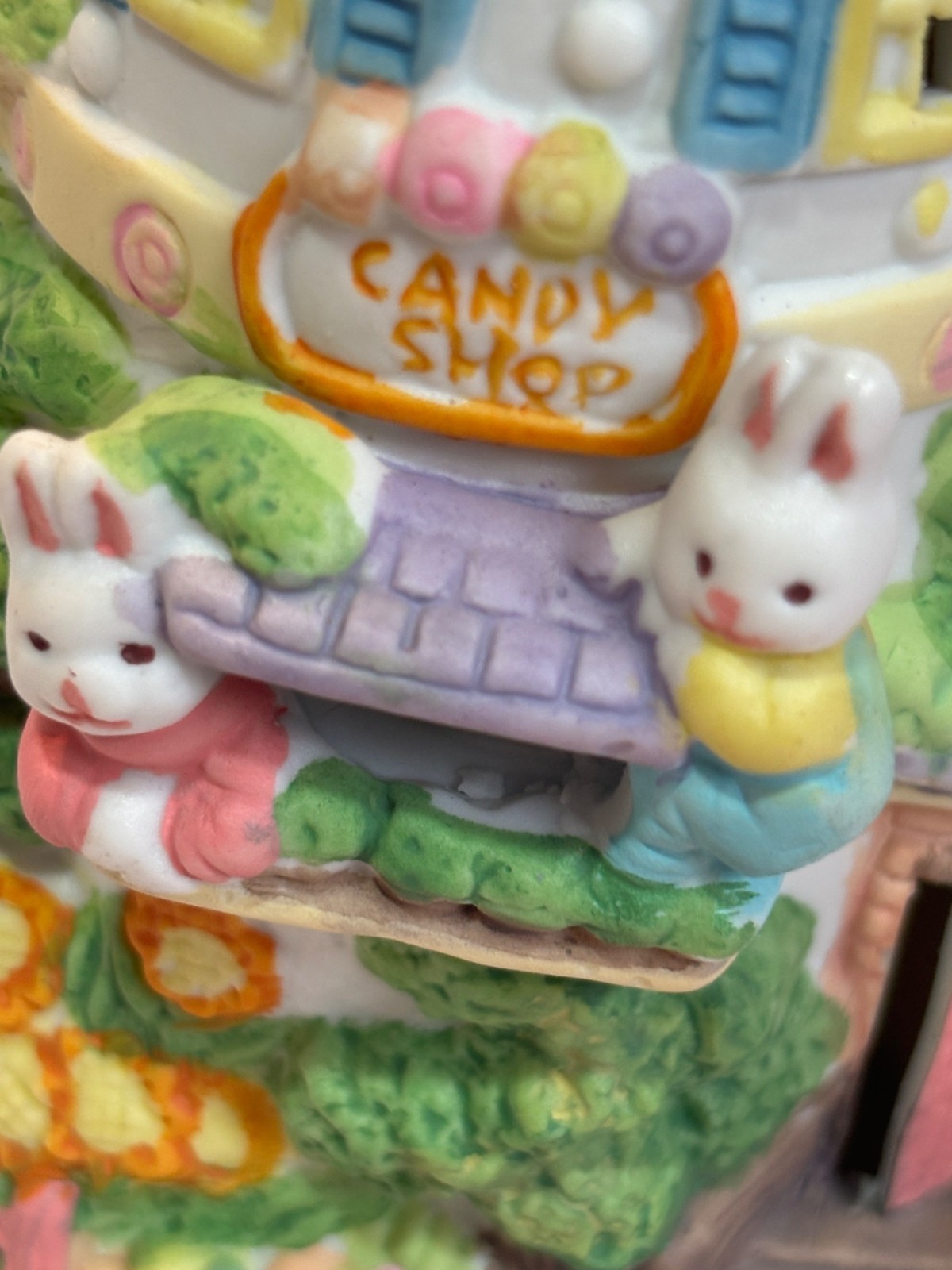 Vintage Hand-Painted Ceramic Candy Shop Decorative Figurine Lighted Easter Villa