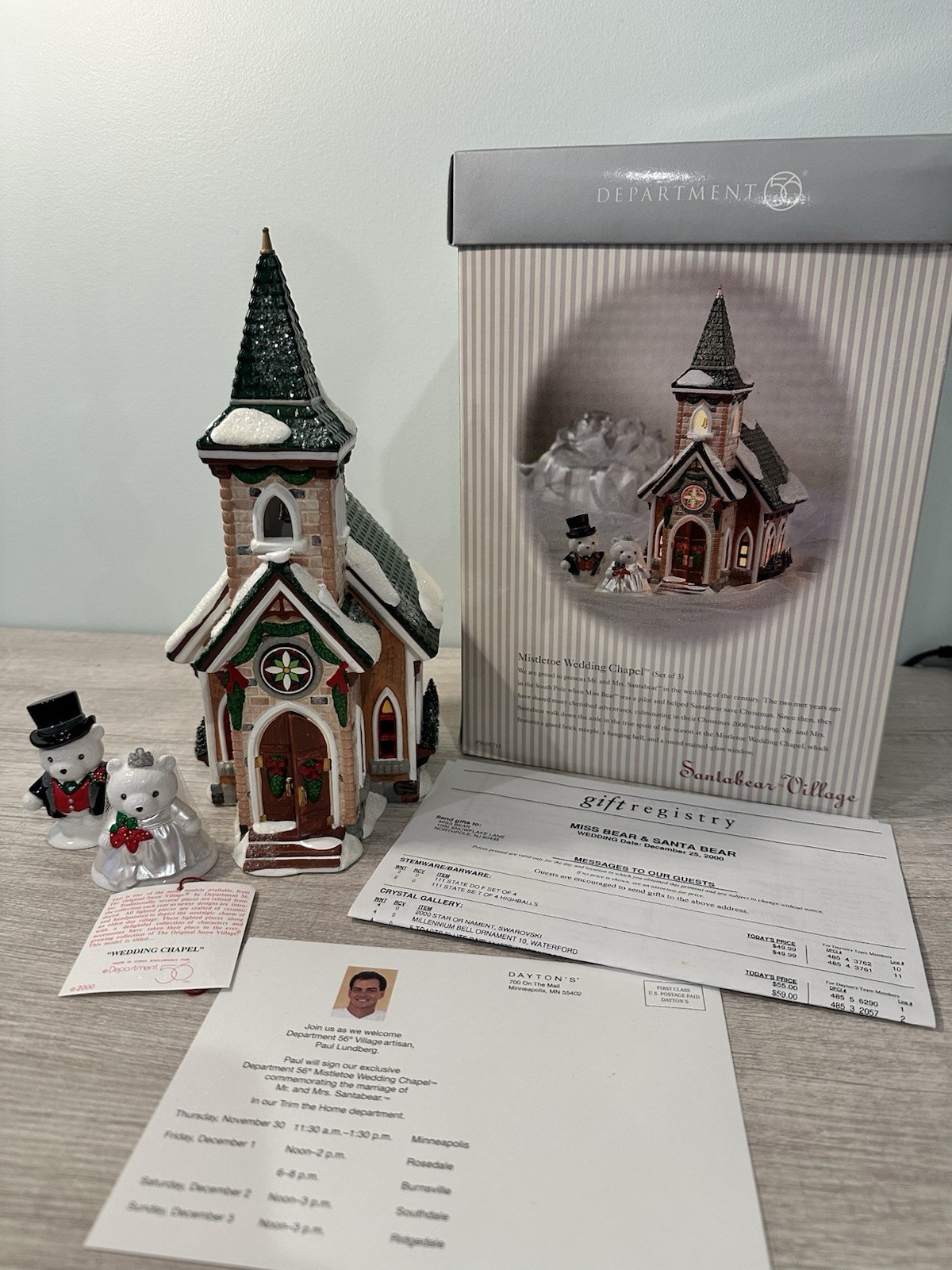Department 56 Santabear – Mistletoe Wedding Chapel Complete Signed!