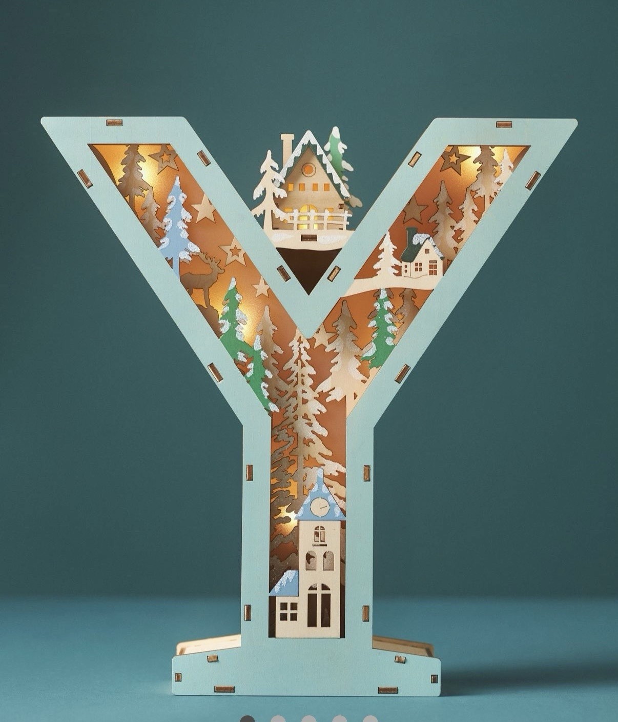 NEW ANTHROPOLOGIE MONOGRAM WONDERLAND SCENE LETTER Y XMAS HOLIDAY BATTERY LIGHT