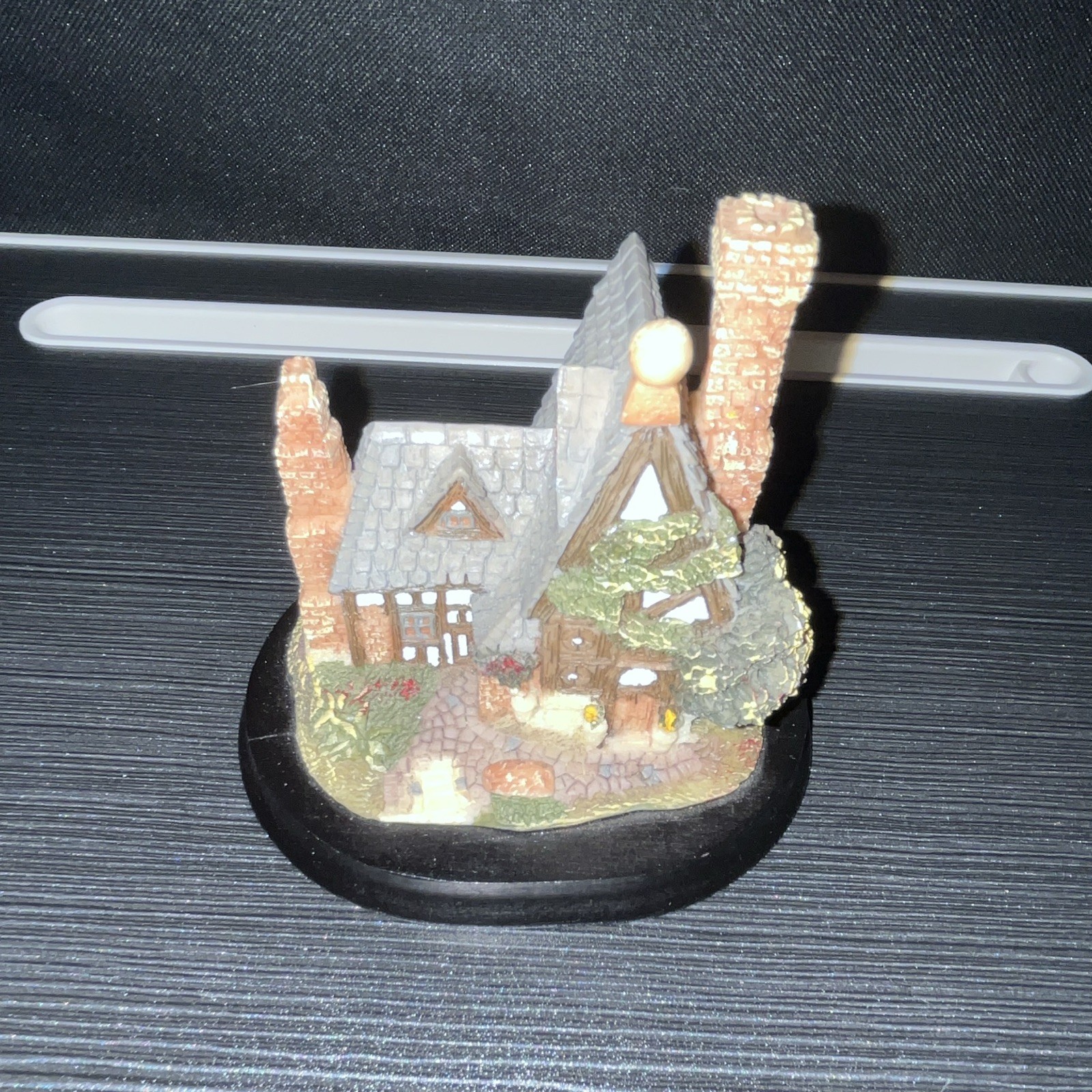 Hand Painted Resin Cottage Miniature House Figurine on Base, Multicolor
