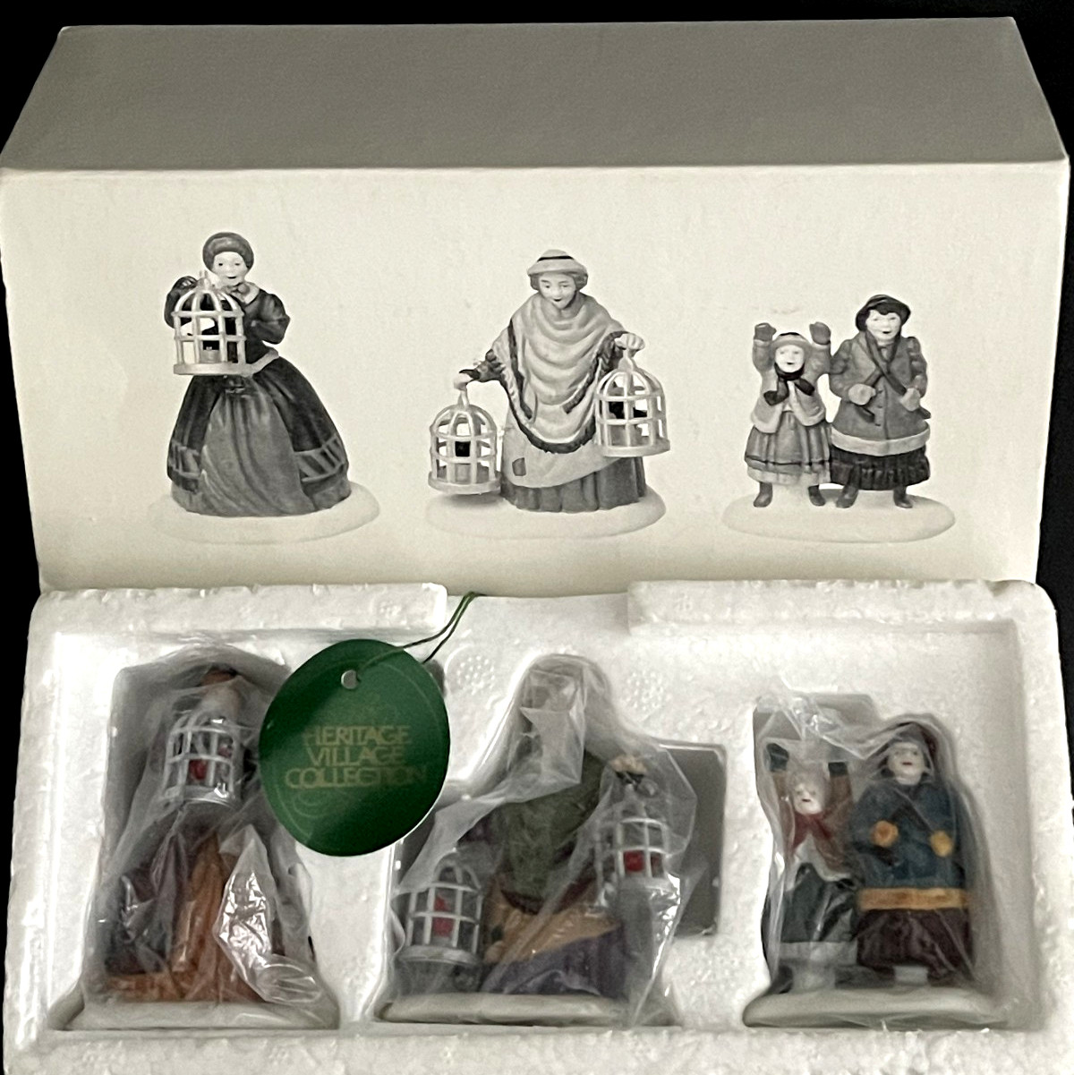 Dept 56 Heritage Village The Bird Seller Set Of 3 Porcelain Figurines in Box